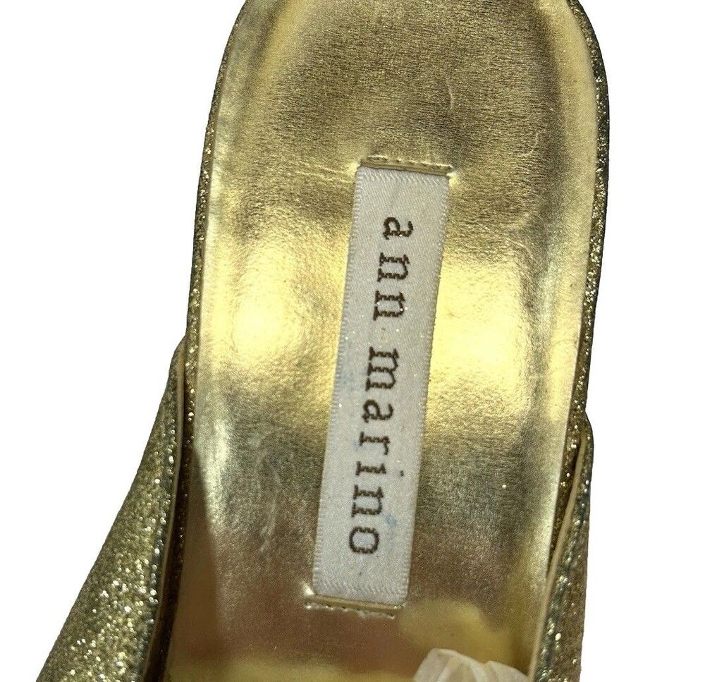 Ann Marino Gold Sparkle Almond Toe Block Heel Shoes Womens 10 - Picture 2 of 11